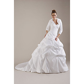 V neck ruffle wedding dress.