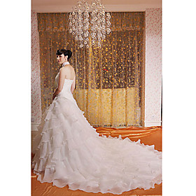 Ball Gown Halter Royal Length Train Satin Organza Designer Wedding Dress / Ball Gown Wedding Dress (WSM0347)